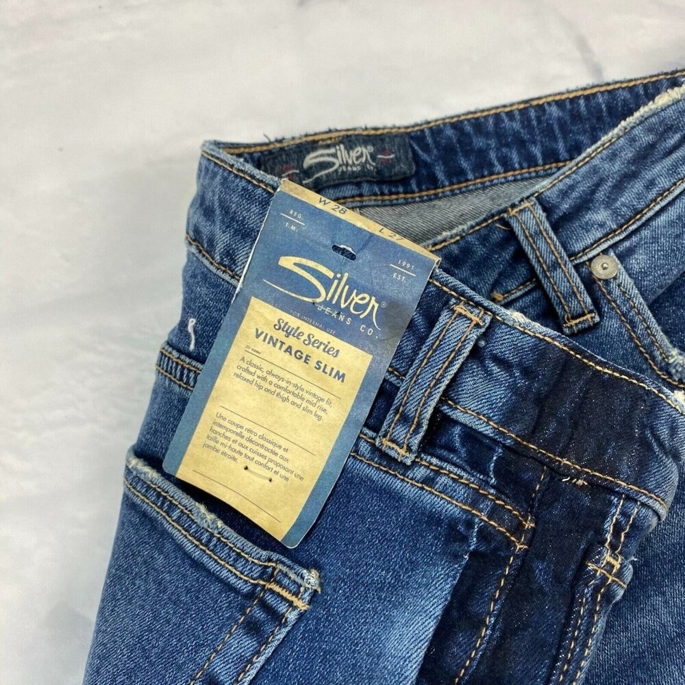 Silver Vintage Ankle Slim Jeans Size 28 Womens Indigo Tuxedo Side Stripe Tapered - Picture 7 of 12